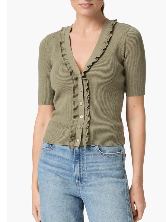 PAIGE Sweaters - Paige Demetra Ruffle Rib Short Sleeve Cardigan Sweater